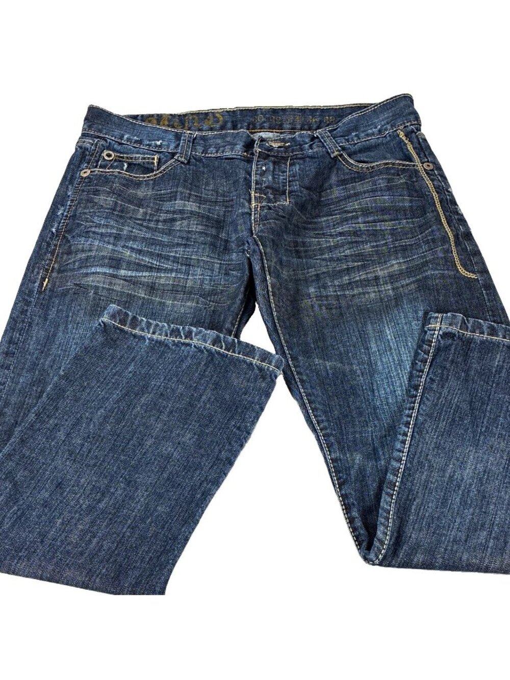 Miss Me Mens 34x30 Straight Leg Jean Blue Heavy Stitch Studded Pocket Y2K Cotton